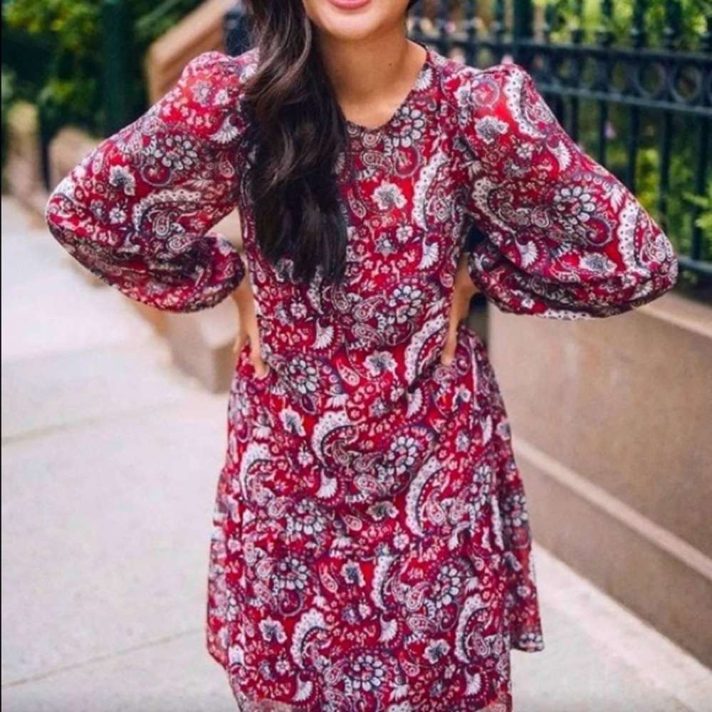 LOFT Red Paisley Shimmer Dress